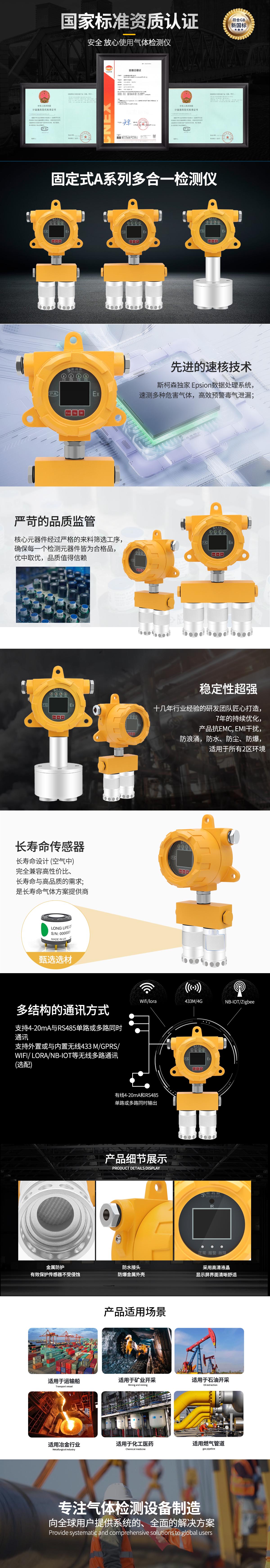 固定四合一氣體檢測(cè)儀,多合一氣體報(bào)警器